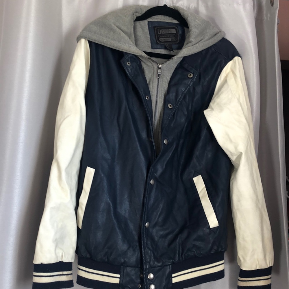 21 Men Faux Leather varsity jacket